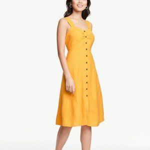 Ann Taylor Yellow Linen Midi Button Down Dress XS